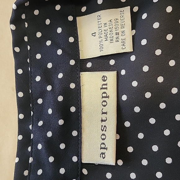 apostrophe size 4 Navy Blue White Polkadot LS Blouse - Picture 11 of 11
